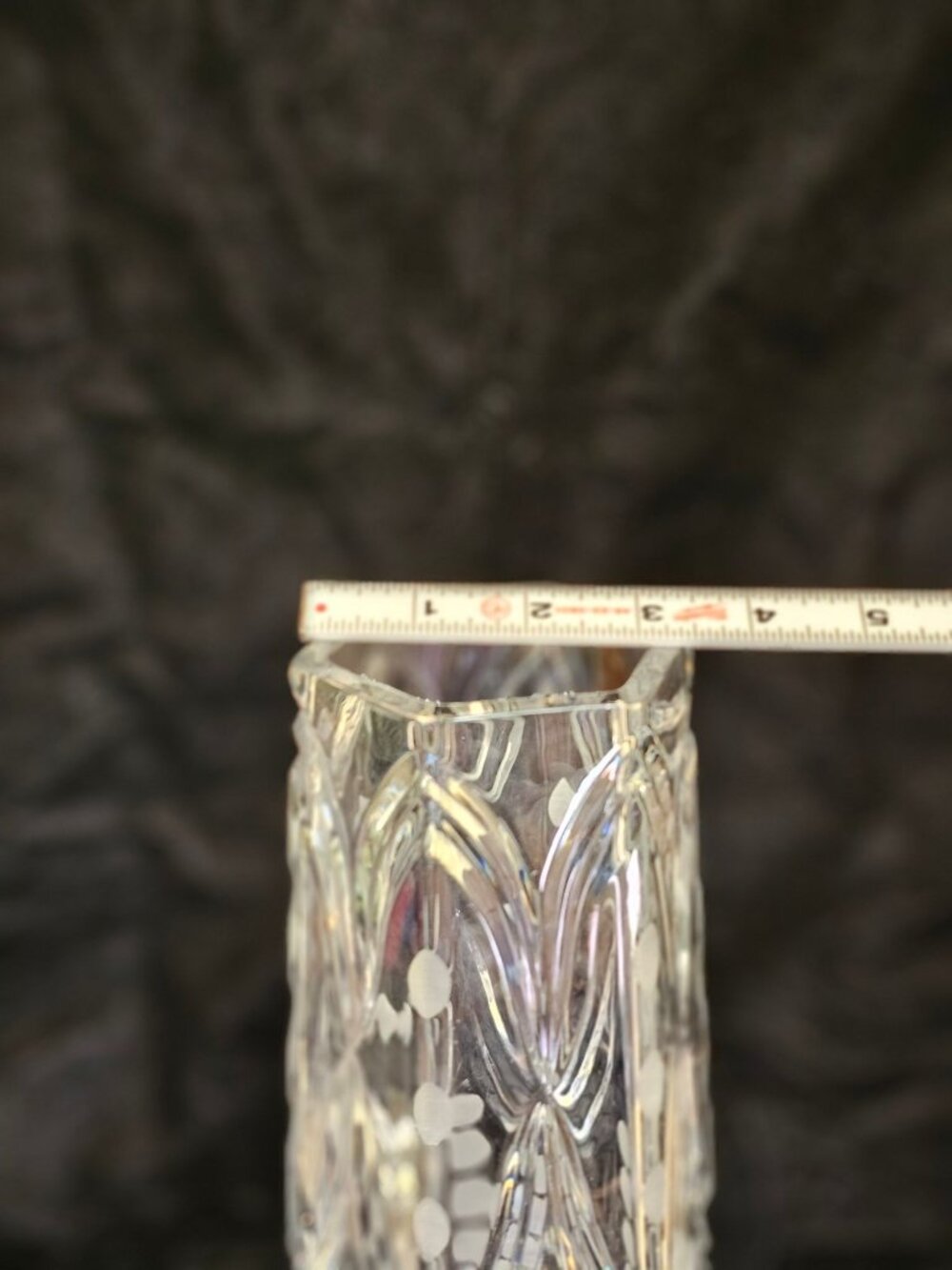 Vintage Etched Crystal Vase With Geometric Dot Pattern 11-Inch Tall Hexagonal Ba - Picture 5 of 13